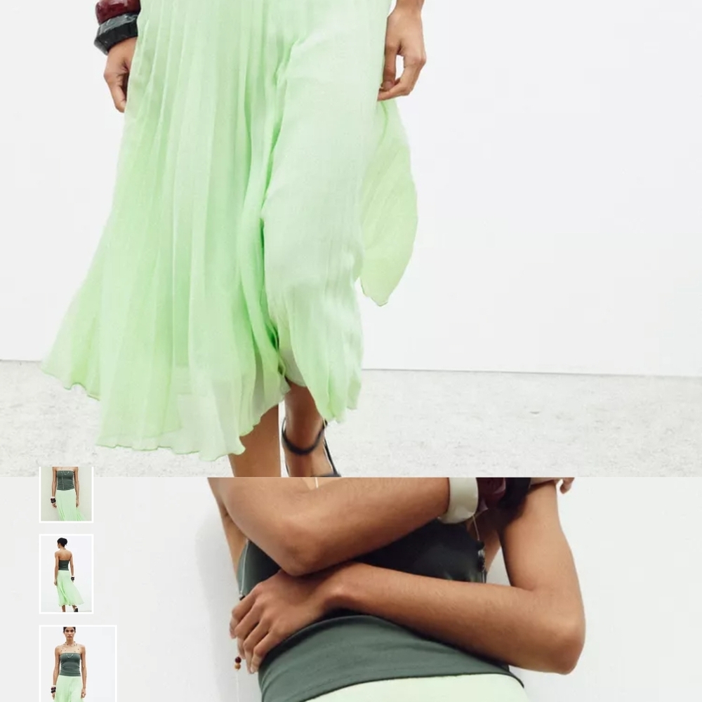 Zara Light Green Pleated Midi Skirt - Picture 2 of 12